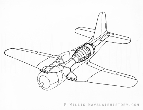 Drawing of the Ryan Fireball showing the installation of the jet engine